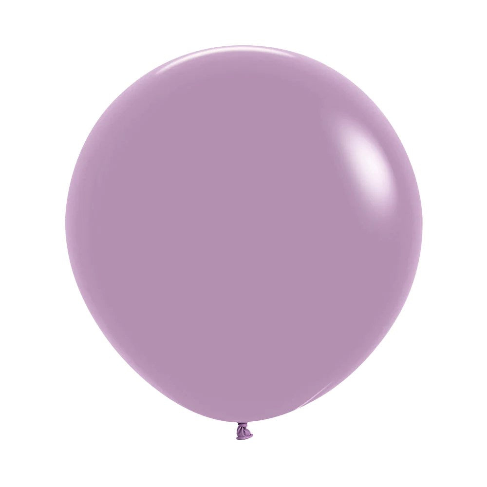 24-inch round latex balloon in dusk lavender purple with a smooth, glossy finish.