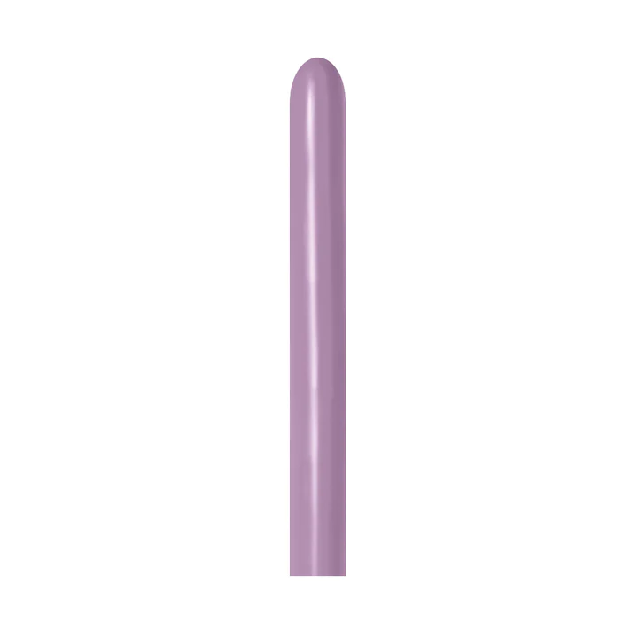 Single long, slender pastel lavender latex balloon in 260B shape for twisting and decorating.