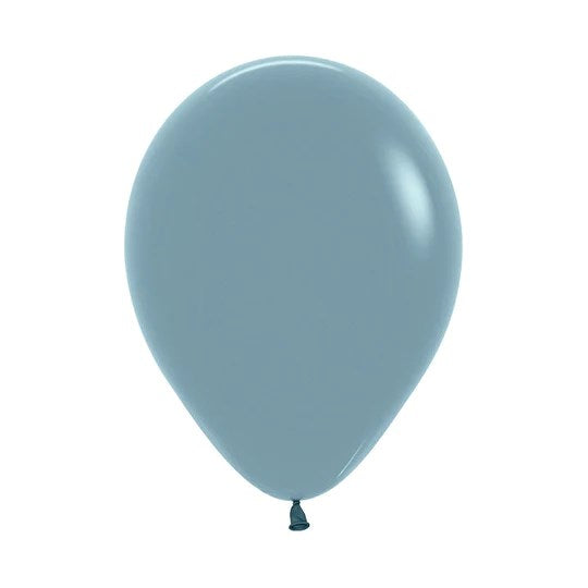 Matte dusk blue latex balloon, 9-inch round shape, tied at the bottom.