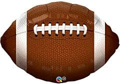 36-inch brown football-shaped foil balloon with white laces and stripes.