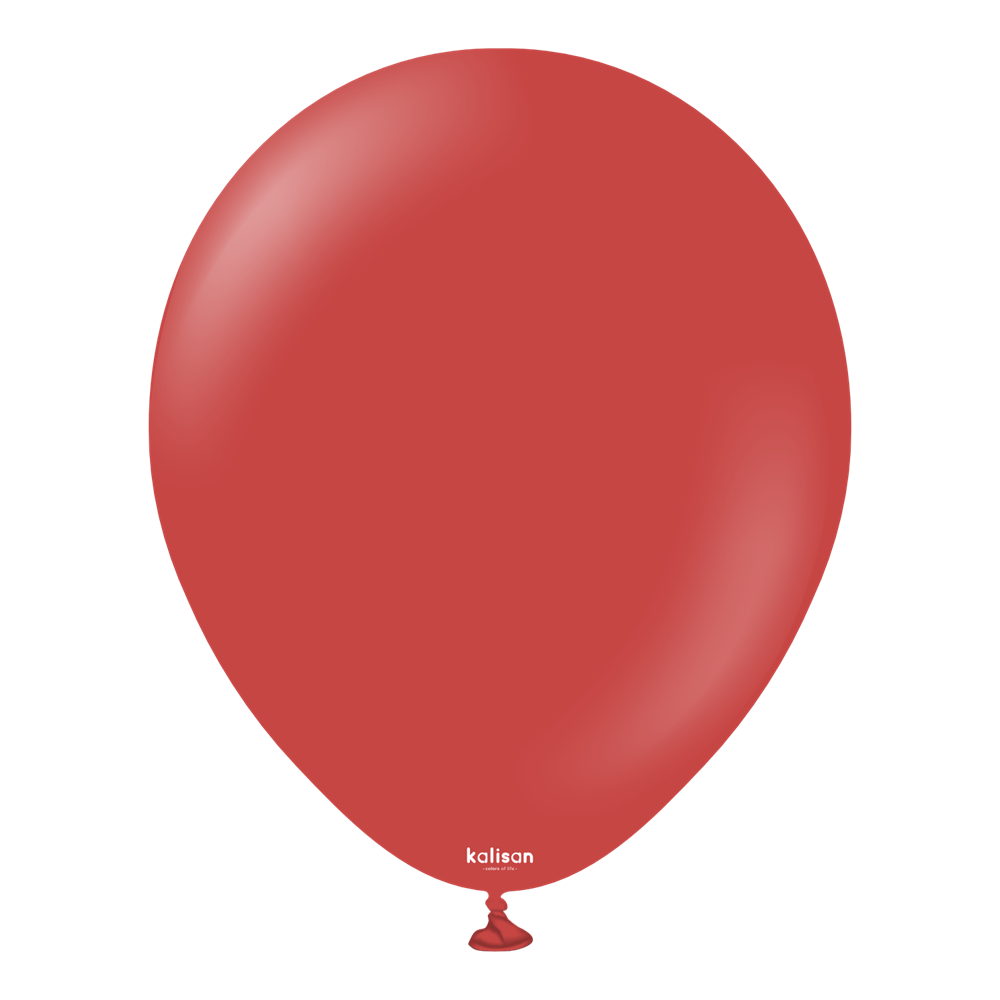 Deep red 18-inch round latex balloon with a smooth, glossy surface and tied end.