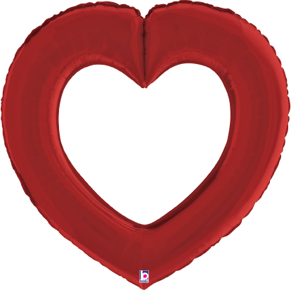 Red satin foil balloon shaped as a 32-inch hollow heart with a linking design.