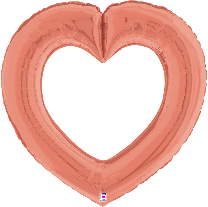 Rose gold foil balloon shaped like a hollow heart, 32 inches wide with a metallic sheen.
