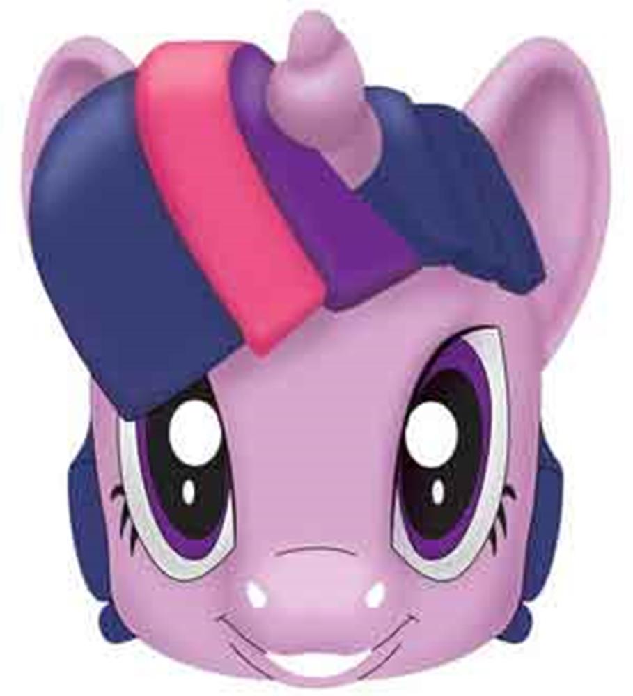 Purple and pink My Little Pony character mask with large eyes and a small unicorn horn.