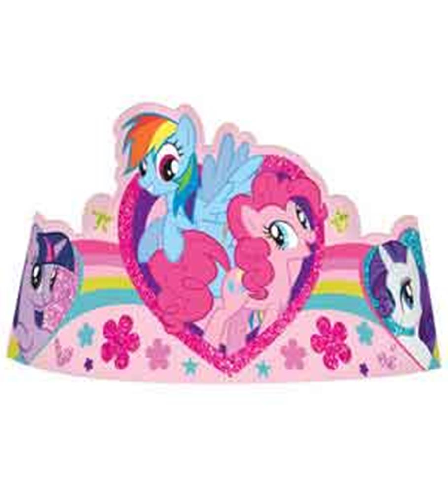 Pink foam tiara featuring My Little Pony characters with rainbow and flower details.