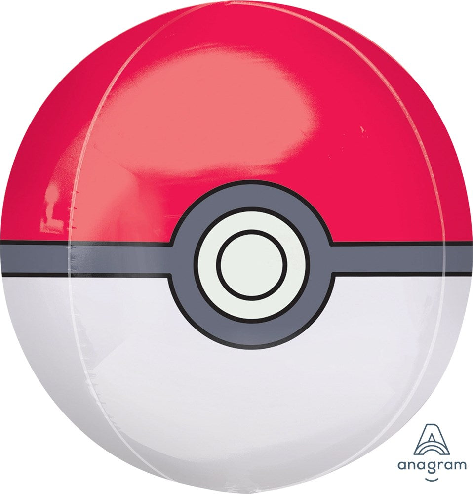16-inch round foil balloon designed as a red and white Pokeball with a central black and white button detail.