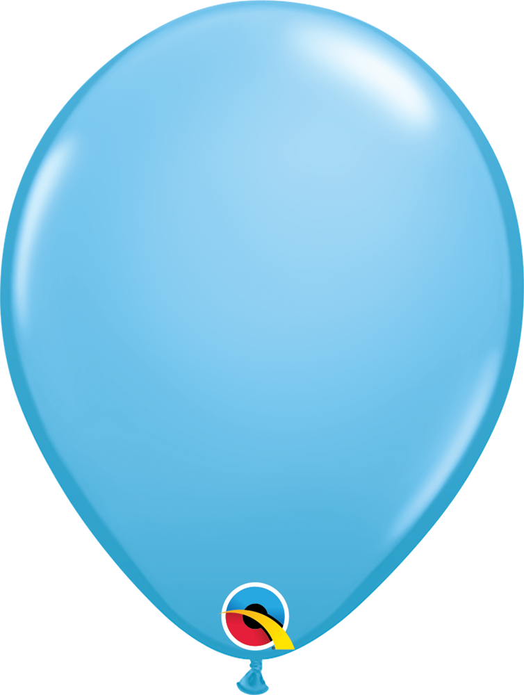 Pale blue 11-inch round latex balloon with glossy finish and Qualatex logo near the base.