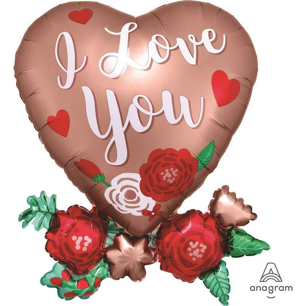 30in Satin Heart With Flowers Shaped Foil Balloon - Toy World Inc