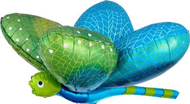 40-inch foil balloon shaped like a dragonfly with green and blue wings and a striped body.