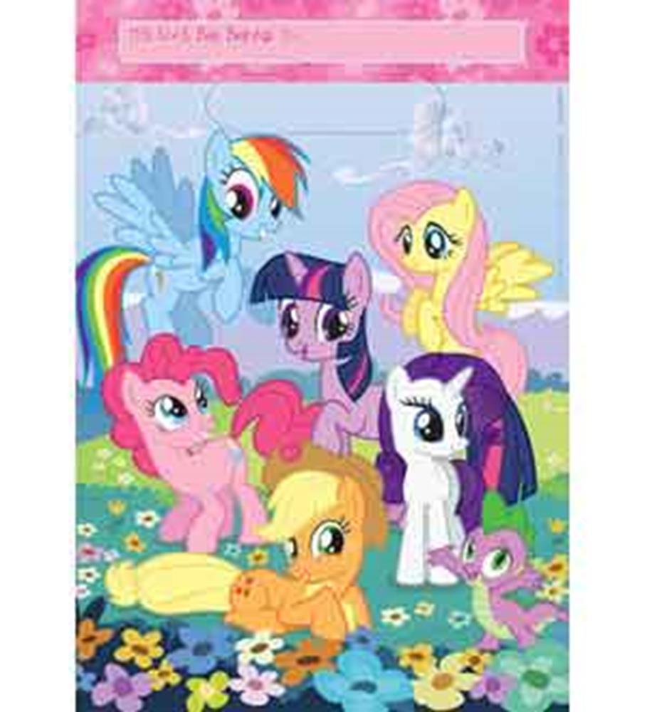 My Little Pony characters Pinkie Pie, Rainbow Dash, Twilight Sparkle, Fluttershy, Rarity, Applejack, and Spike on colorful.