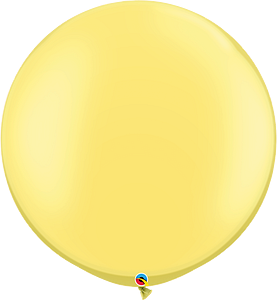 Large round 30-inch pearl latex balloon in soft lemon chiffon yellow with a smooth shiny surface.