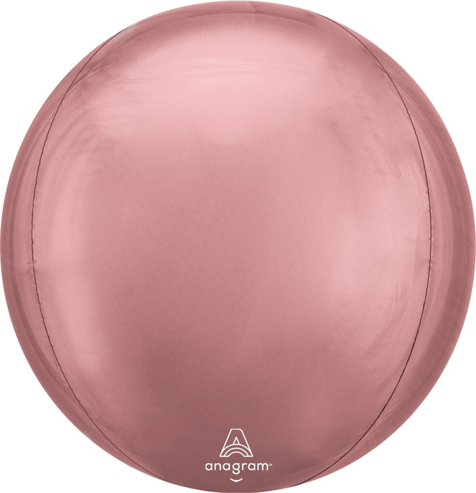 21-inch round rose gold foil balloon with a glossy finish and sealed edges.
