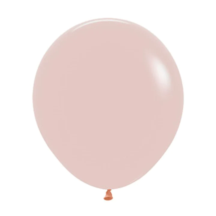 Pastel pink round latex balloon inflated with a tied orange neck.