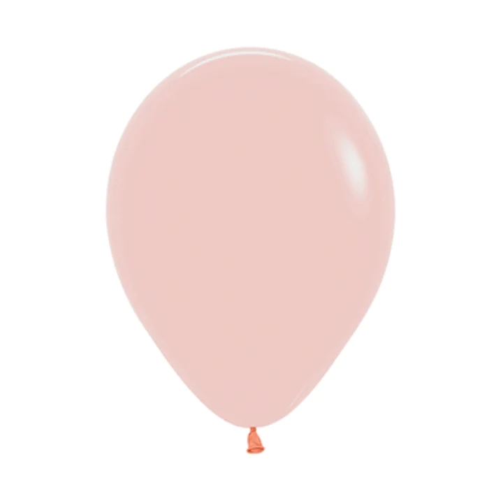 Pale melon pink 9-inch latex balloon with a rounded shape and a tied orange neck.