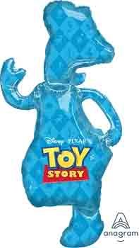 Blue foil balloon shaped like Woody from Toy Story with Toy Story logo at the bottom.