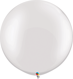 30-inch round pearl white latex balloon with smooth shiny surface, inflated shape.