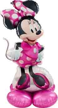 48-inch foil balloon shaped like Minnie Mouse in pink polka dot dress with matching bow.