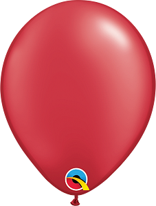 Glossy ruby red 5-inch round latex balloon with Qualatex logo near the bottom.