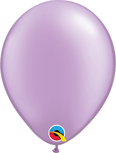 Pearl lavender 11-inch round latex balloon with glossy finish and Qualatex logo at base.