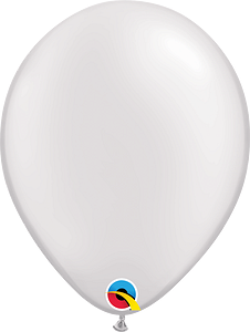 Pearl white 16-inch round latex balloon with a glossy finish and Qualatex logo near the knot.