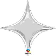 Silver star-shaped foil balloon with pointed tips and smooth reflective surface.