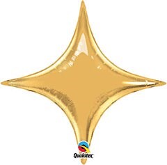 Gold foil balloon shaped like a four-pointed star with a shiny metallic finish.