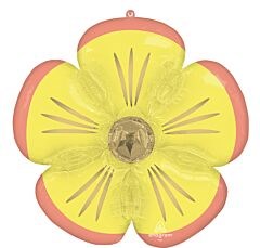 Yellow and pink daisy-shaped foil balloon with textured details and a faceted center gem, 28 inches.