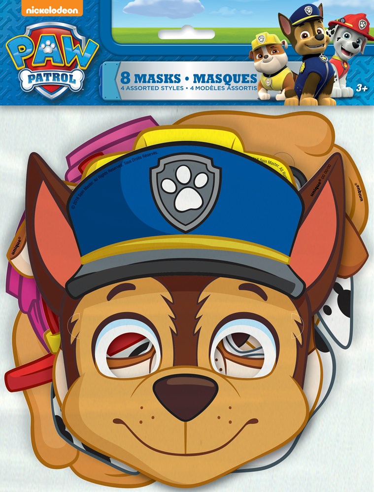Máscara de fiesta de la Patrulla Canina 8 unidades – Toy World Inc