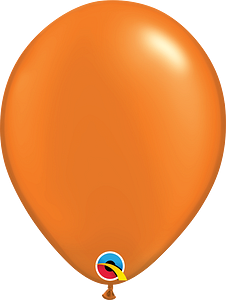 Pearl finish mandarin orange latex balloon inflated, round shape, shiny surface.