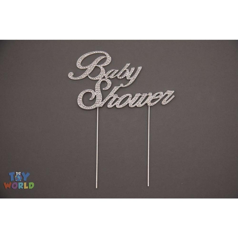 5.5inW x 3.25inH Rhinestone Cake Topper inBaby Showerin - Silver - Toy World Inc