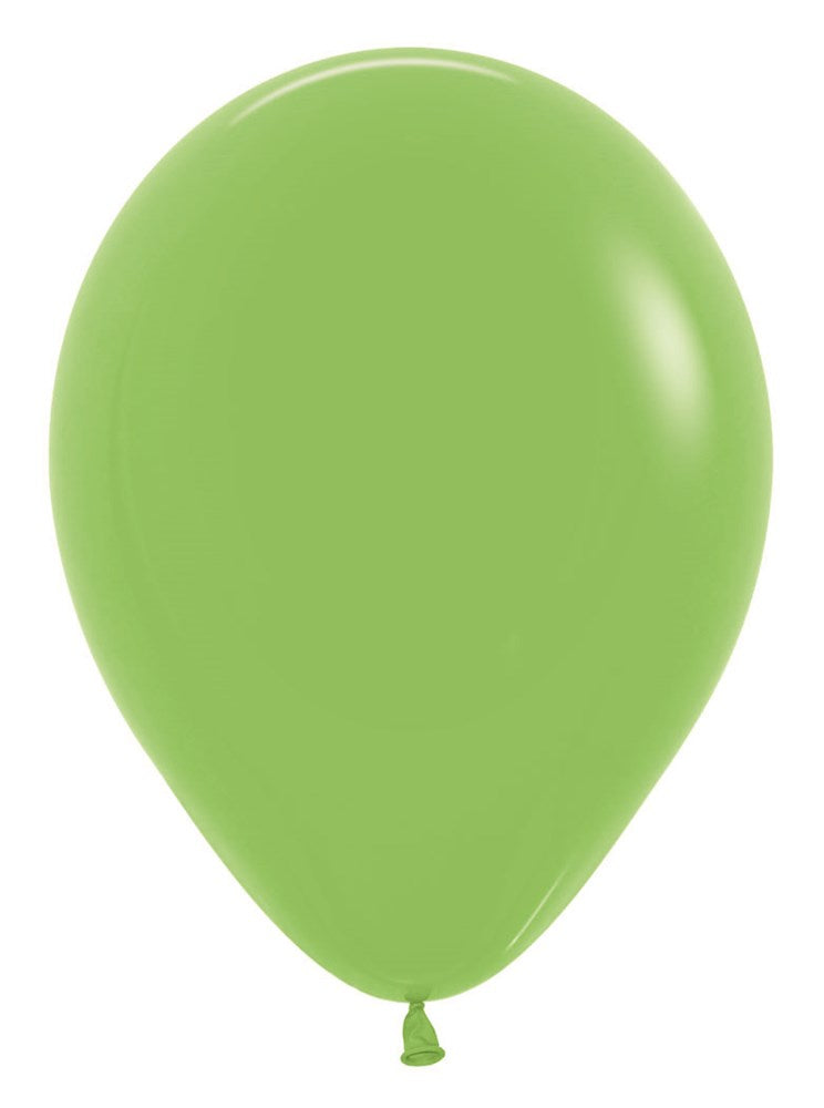 Key lime green 5-inch round latex balloon inflated with a smooth, shiny surface.