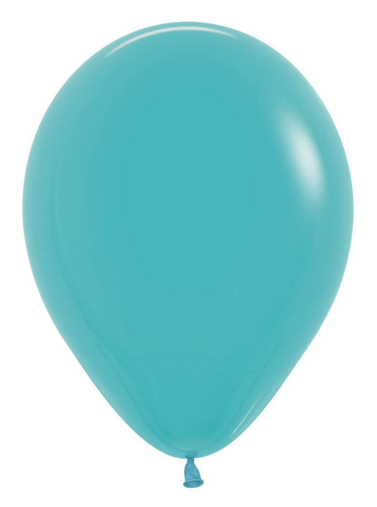 Turquoise blue 5-inch latex balloon with a smooth, slightly shiny surface and rounded teardrop shape.