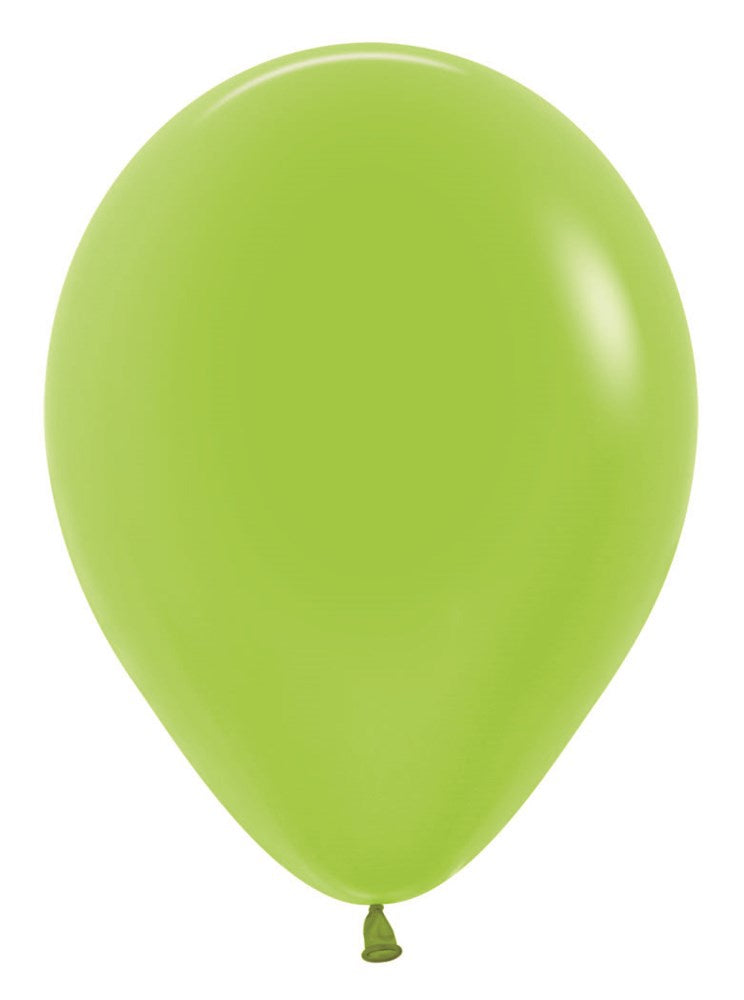 5-inch neon green latex balloon inflated with tied end visible.