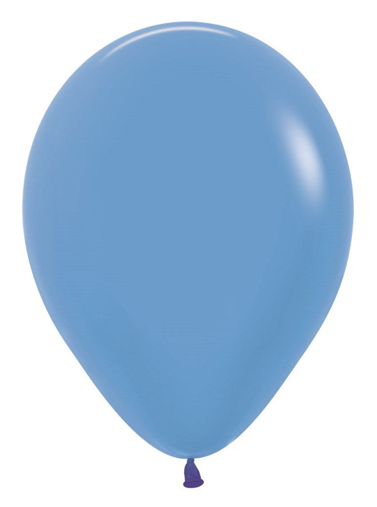 Neon blue 5-inch latex balloon with a smooth, glossy finish and rounded shape.
