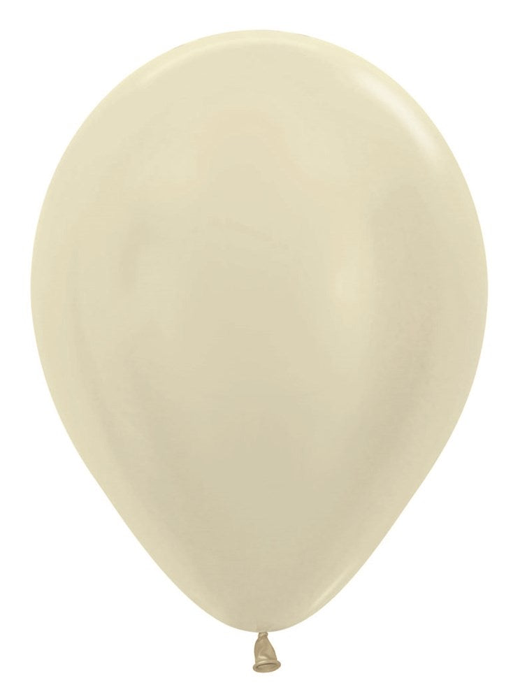 Pearl ivory 5-inch latex balloon with a smooth, glossy finish and a rounded shape.