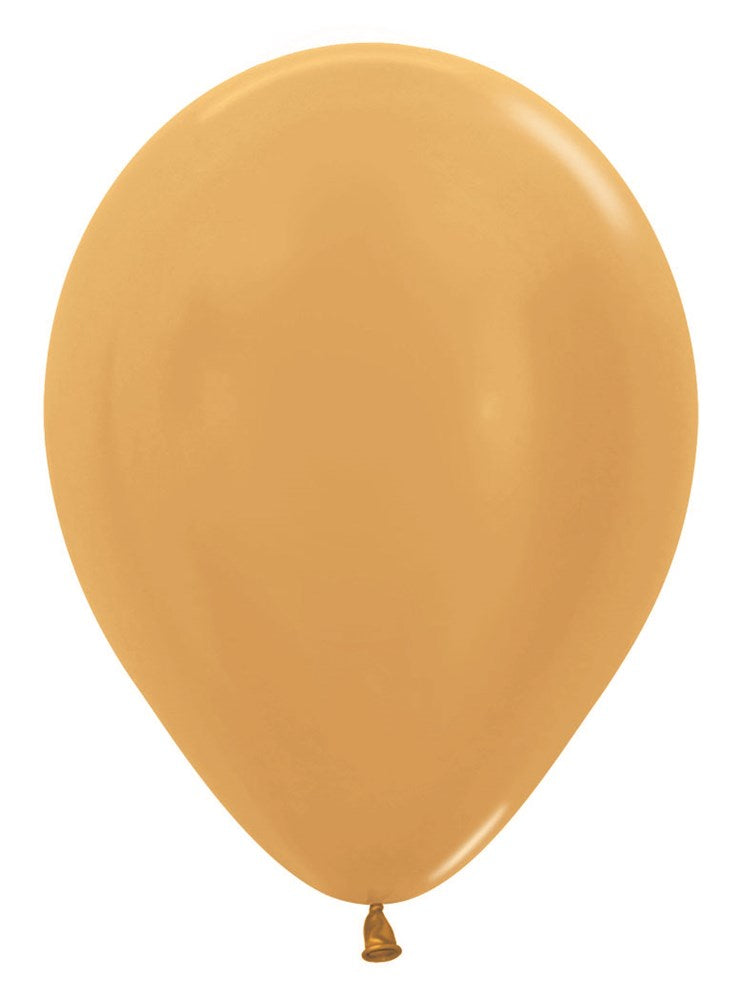 Glossy metallic gold latex balloon with a classic rounded teardrop shape, 5-inch size.