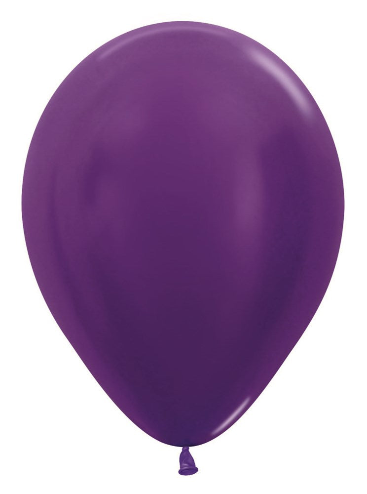 Shiny metallic violet 5-inch latex balloon with smooth surface and teardrop shape.