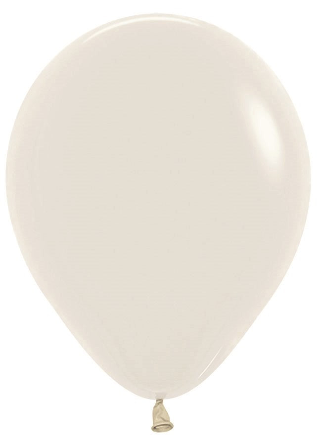 Single 5-inch pastel cream latex balloon with smooth surface and rounded shape.
