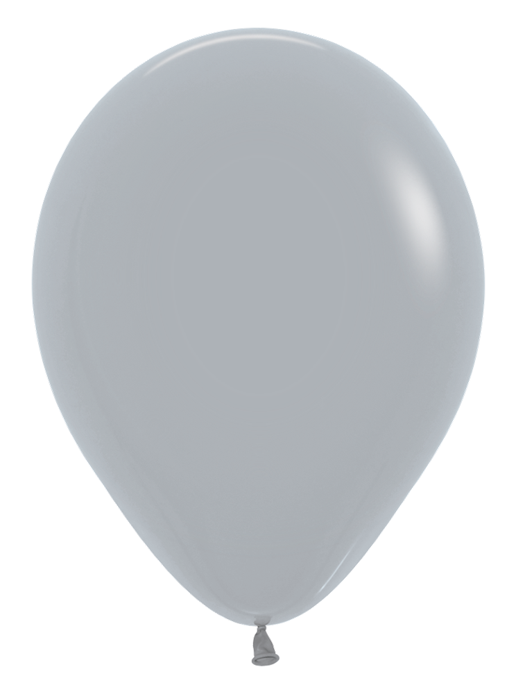 Glossy gray latex balloon, standard 11-inch round shape, tied at the bottom.