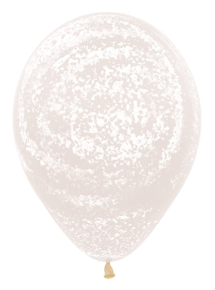 11-inch round latex balloon with white frosty graffiti pattern and a matte finish.