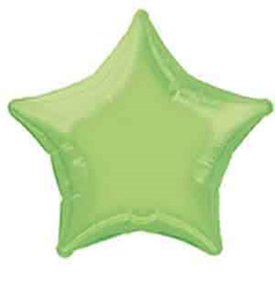 Lime green star-shaped foil balloon with smooth, shiny surface and five points.