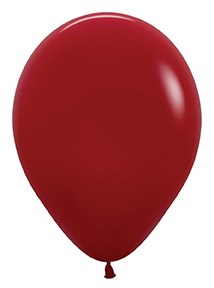 Glossy deep red 11-inch latex balloon with teardrop shape and tied bottom knot.