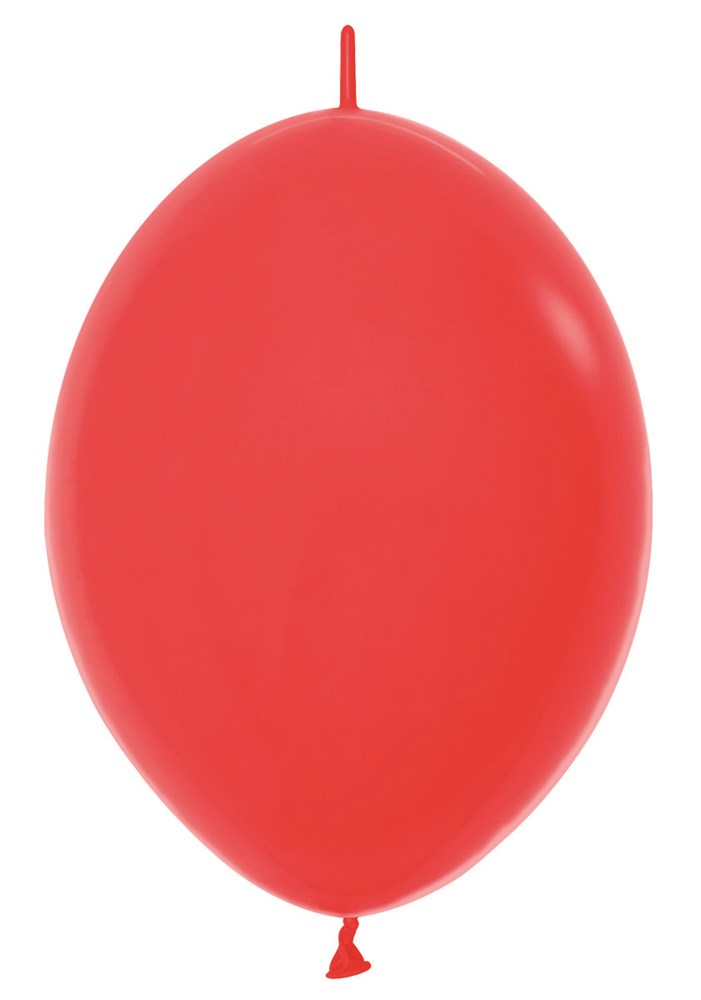 Bright red 12-inch latex balloon with a classic oval shape and tied end.