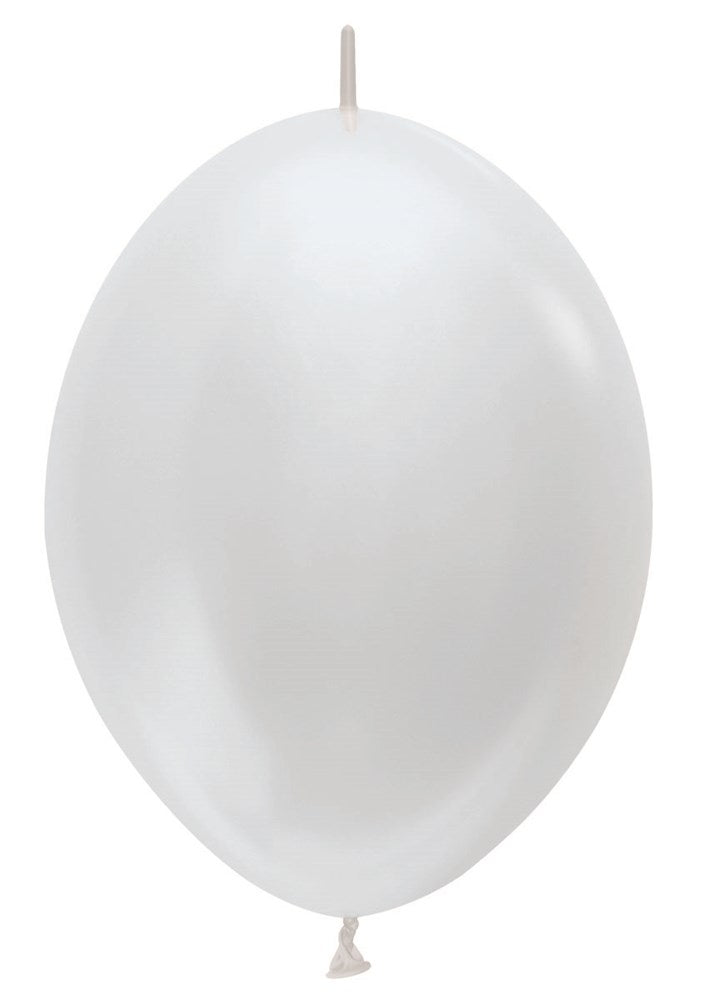 12-inch pearl white latex Link-O-Loon balloon with a glossy finish.