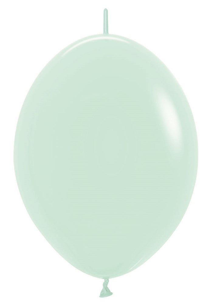 Pastel matte green 12-inch latex balloon inflated with a light shine.