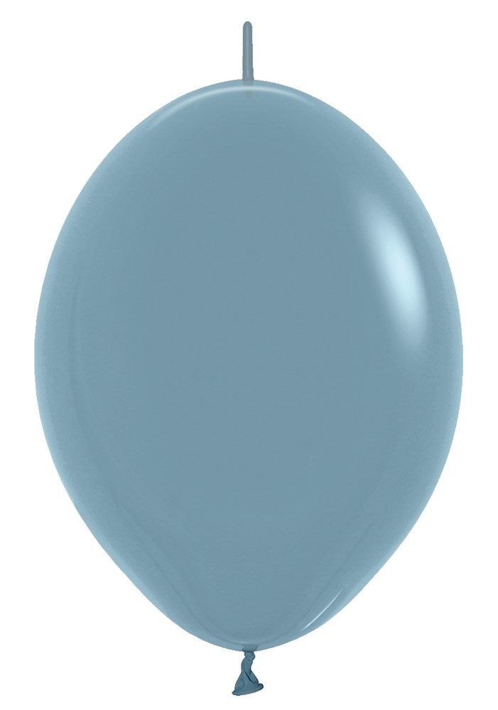Single 12-inch pastel dusk blue latex balloon with a rounded teardrop shape and tied end.