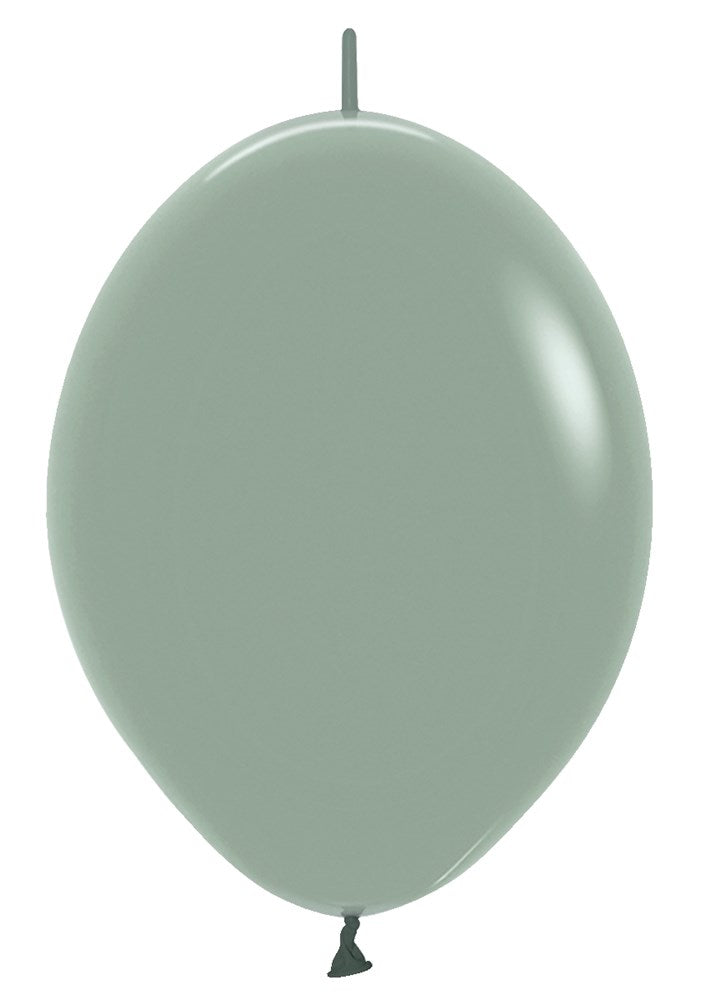 Single 12-inch pastel dusk laurel green latex balloon with a glossy finish and tied end.