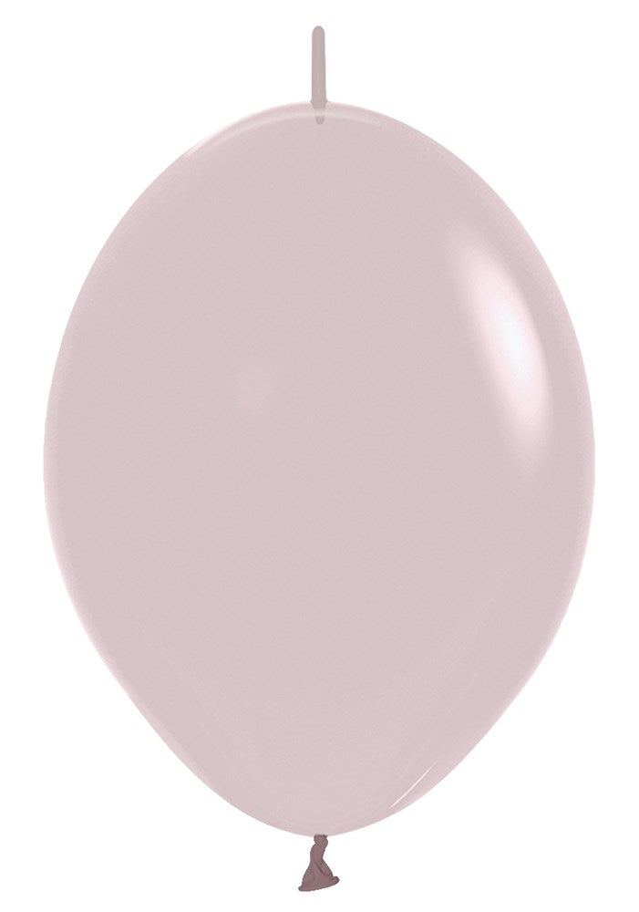 12-inch pastel dusk rose latex balloon inflated, smooth surface, oval shape.