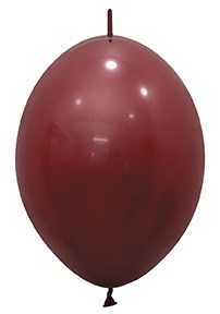 Deep merlot red latex balloon inflated with a tied end and smooth surface.