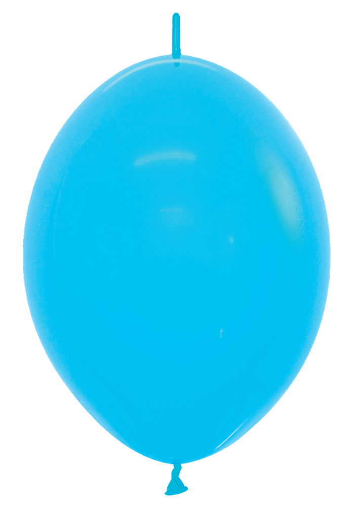 Bright blue 6-inch latex balloon with tied end and glossy surface.
